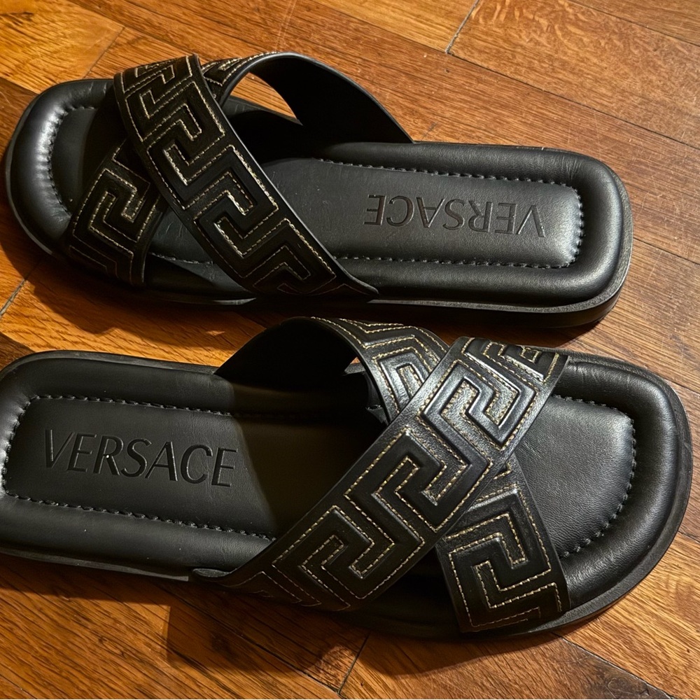 Versace black leather sandal